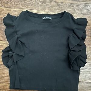 Zara Black Ruffle Sleeve Crop Top